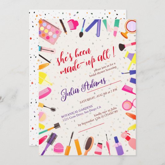 美しい美容用ヘアスタイルメイクアップブライダルシャワー 招待状 (正面/裏面)