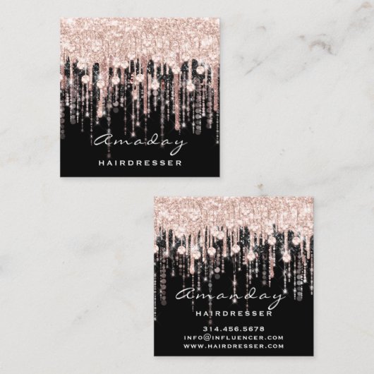 美しい美容院メイクアップアーティストバラブラックドリップ スクエア名刺 (正面/裏面)