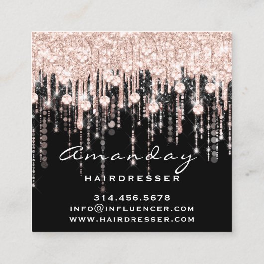 美しい美容院メイクアップアーティストバラブラックドリップ スクエア名刺 (裏面)