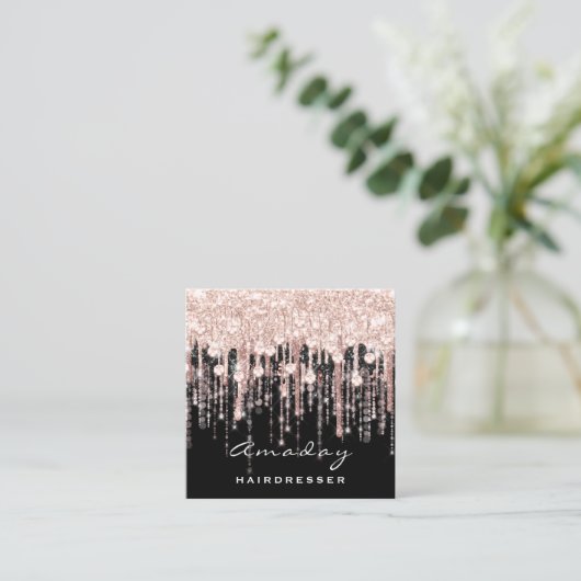 美しい美容院メイクアップアーティストバラブラックドリップ スクエア名刺 (スタンド正面)