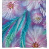 美しい羽と花柄 シャワーカーテン (正面)