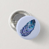 美しい羽の青ボタン – カスタム色 缶バッジ (正面&裏面)