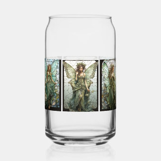 美しい翼ビクトリアン付き妖精のステンドグラス ガラス缶