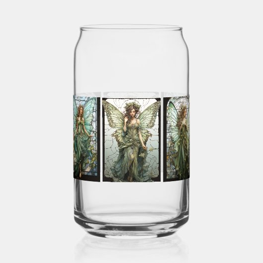 美しい翼ビクトリアン付き妖精のステンドグラス ガラス缶 (正面)