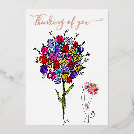 美しい考える花のグリーティングカード 箔招待状