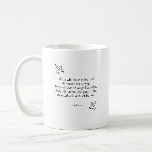 美しい聖書聖句引用文イザヤ40:31 コーヒーマグカップ (左)