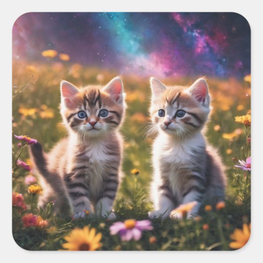 美しい背景ステッカーで子猫。 スクエアシール (正面)