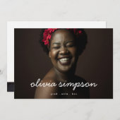 美しい脚本モダン卒業生2枚の写真 案内状 (正面/裏面)