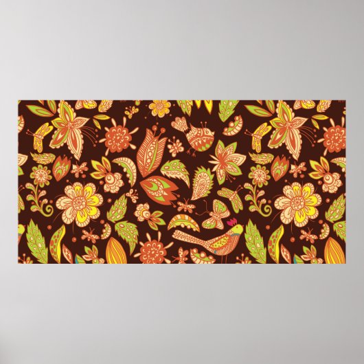 美しい自然のシームレスな背景、ヴィンテージイラスト ポスター (正面)