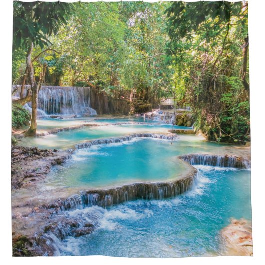 美しい自然の小さな森の滝 シャワーカーテン (正面)