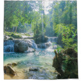 美しい自然の小さな森の滝(正面) シャワーカーテン (正面)