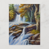 美しい自然の滝の小川の油彩画 ポストカード (正面)