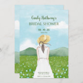 美しい自然の風景の中で春の少女 招待状 (正面/裏面)