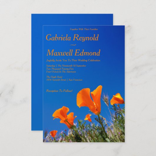 美しい自然フローラカリフォルニアポピー結婚ズ 招待状 (正面/裏面)