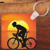 美しい自転車シルエットサンセットシカラフルーン キーホルダー (裏面)