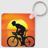 美しい自転車シルエットサンセットシカラフルーン キーホルダー (裏面)