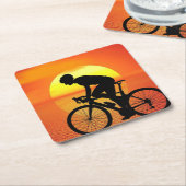 美しい自転車シルエットサンセットシカラフルーン スクエアペーパーコースター (アングル)