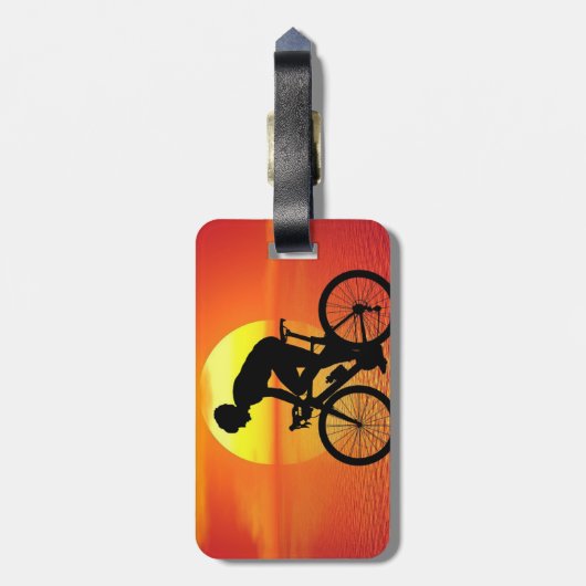 美しい自転車シルエットサンセットシカラフルーン ラゲッジタグ (裏面縦)