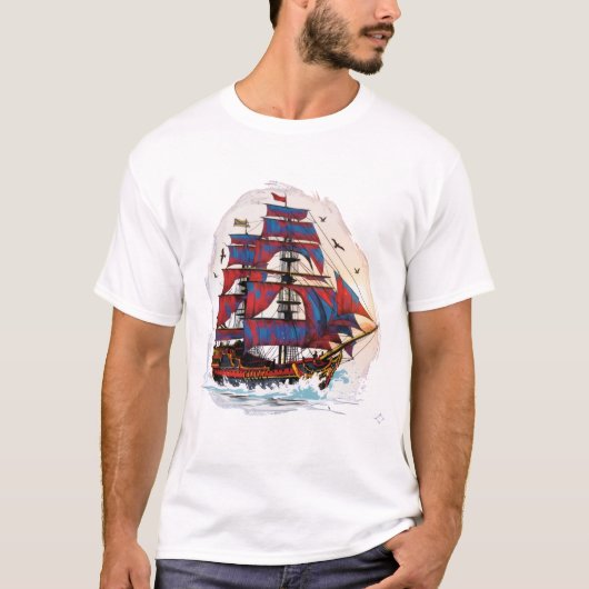 美しい船のデジタルアート Tシャツ (正面)