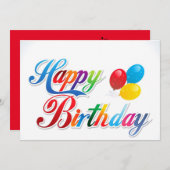 美しい色のハッピーバースデーバルーンカード 招待状 (正面/裏面)