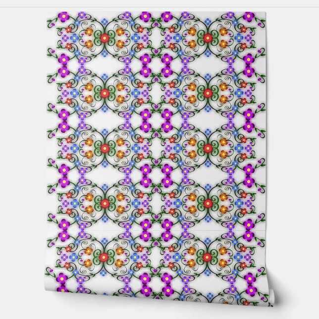 美しい色のフローラヴィンテージタイルオーナメント 壁紙 (ほどく)