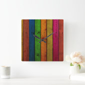 美しい色の木製の板 スクエア壁時計 (ホーム)