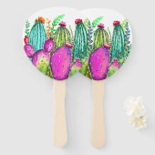 美しい色サボテンの花 – スケッチ ハンドファン (正面&裏面)