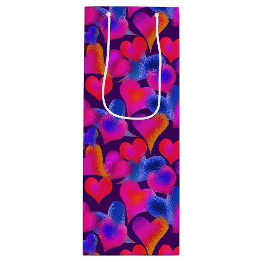 美しい色彩の鮮やかハート |バレンタインデー ワインギフトバッグ (正面)