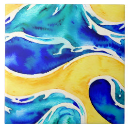 美しい色手描き海ブルーとホワイト タイル