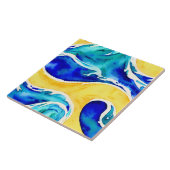 美しい色手描き海ブルーとホワイト タイル (側面)