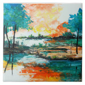 美しい色鮮やかの風景のアートワーク タイル (正面)