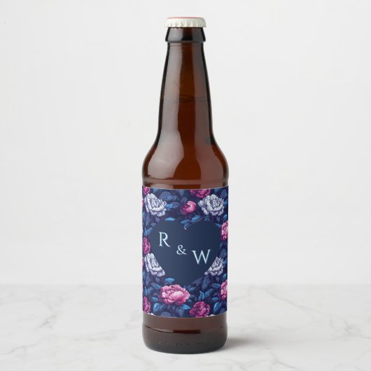 美しい芍薬のエレガントなブドウ園の結婚式 ビールラベル (正面)