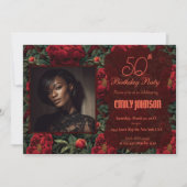 美しい芍薬の花びら 春の誕生日 招待状 (正面)