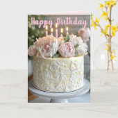 美しい芍薬の誕生日おめでとう カード (黄色い花)