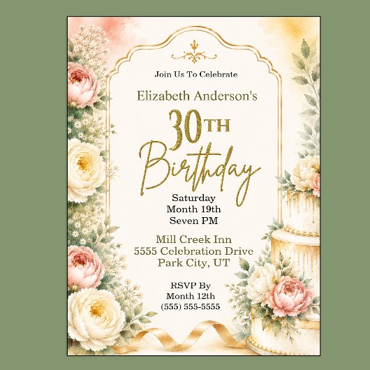 美しい芍薬の30歳の誕生日パーティー 招待状