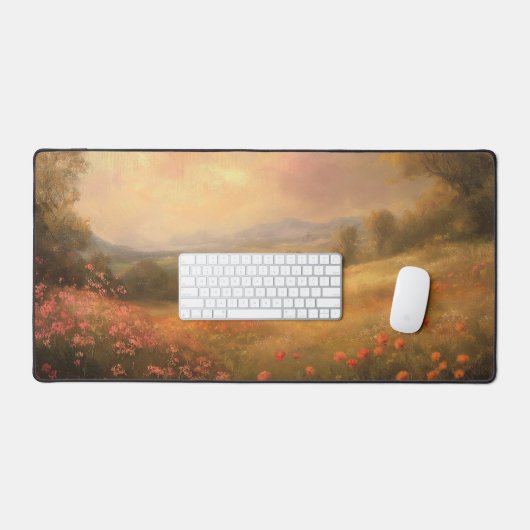 美しい花が咲く田舎の草原 デスクマット (キーボード&マウス)