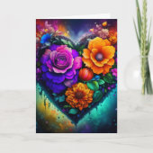 美しい花でいっぱいのハートバレンタインデー カード (正面)