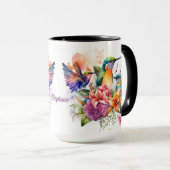 美しい花でハミングする鳥 マグカップ (正面右)