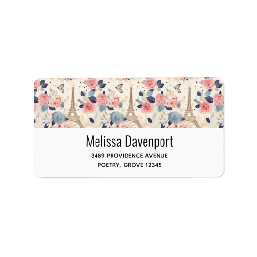 美しい花とエッフェルタワーパリアドレス ラベル (正面)