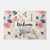 美しい花とエッフェルタワーパリウェルカム ドアマット (正面)