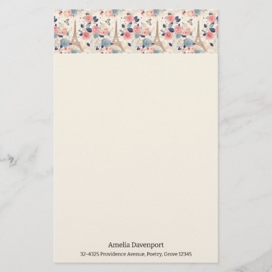 美しい花とエッフェルタワーパリパターン 便箋 (正面)