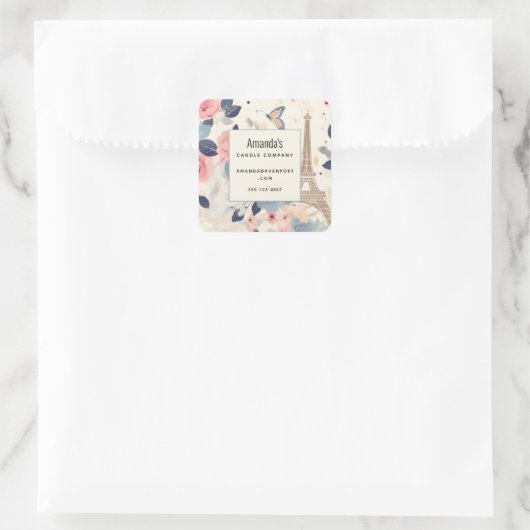 美しい花とエッフェルタワーパリビジネス スクエアシール (バッグ)