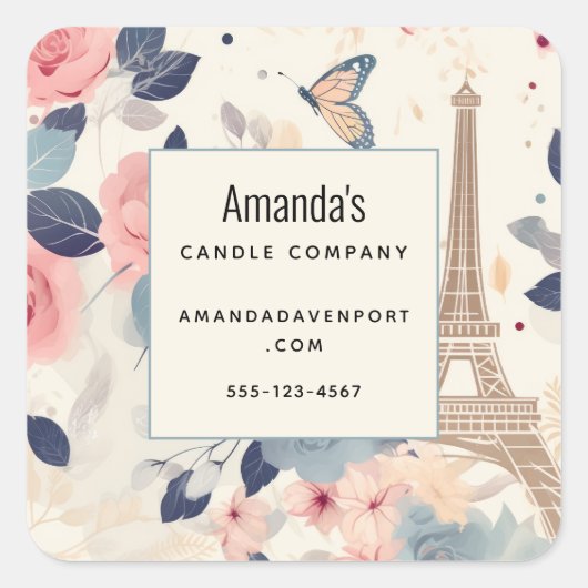 美しい花とエッフェルタワーパリビジネス スクエアシール (正面)