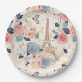 美しい花とエッフェルタワーパリ ペーパープレート (正面)