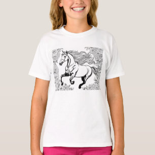 美しい花とポニー絵を描ア Tシャツ