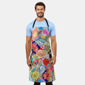 美しい花と刺繍シームレスパターン エプロン (着用した状態)