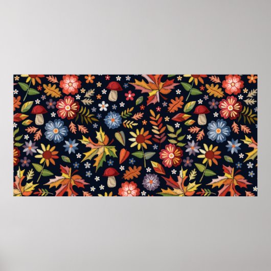 美しい花と刺繍シームレスパターン ポスター (正面)