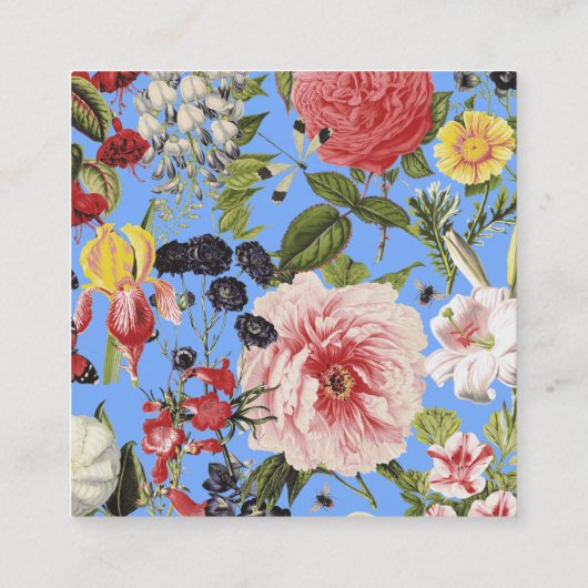 美しい花と昆虫ガーデンフローラブルー スクエア名刺 (裏面)