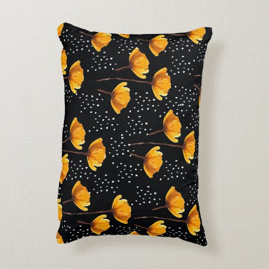 美しい花と水玉模様のイラストレーション アクセントクッション (裏面(縦))