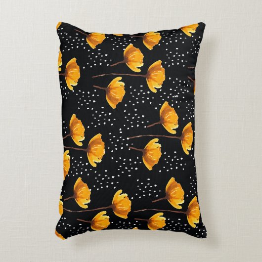 美しい花と水玉模様のイラストレーション アクセントクッション (正面(垂直))